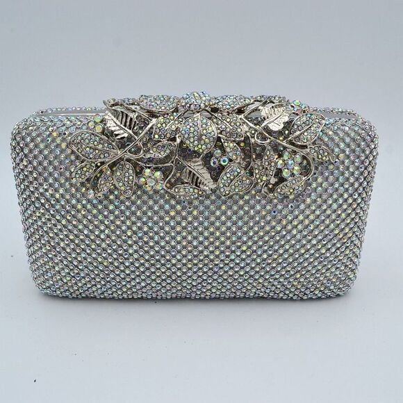 Rhinestone Crystal Clutch Evening Bag with Flower Clasp - Picture 1 of 8